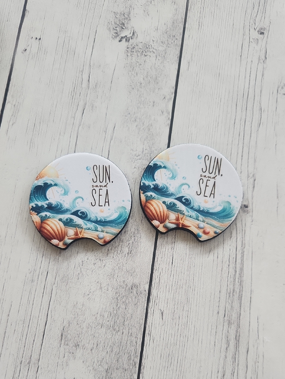 New Beach Themed Set Of 2 Car Coasters Neoprene Material